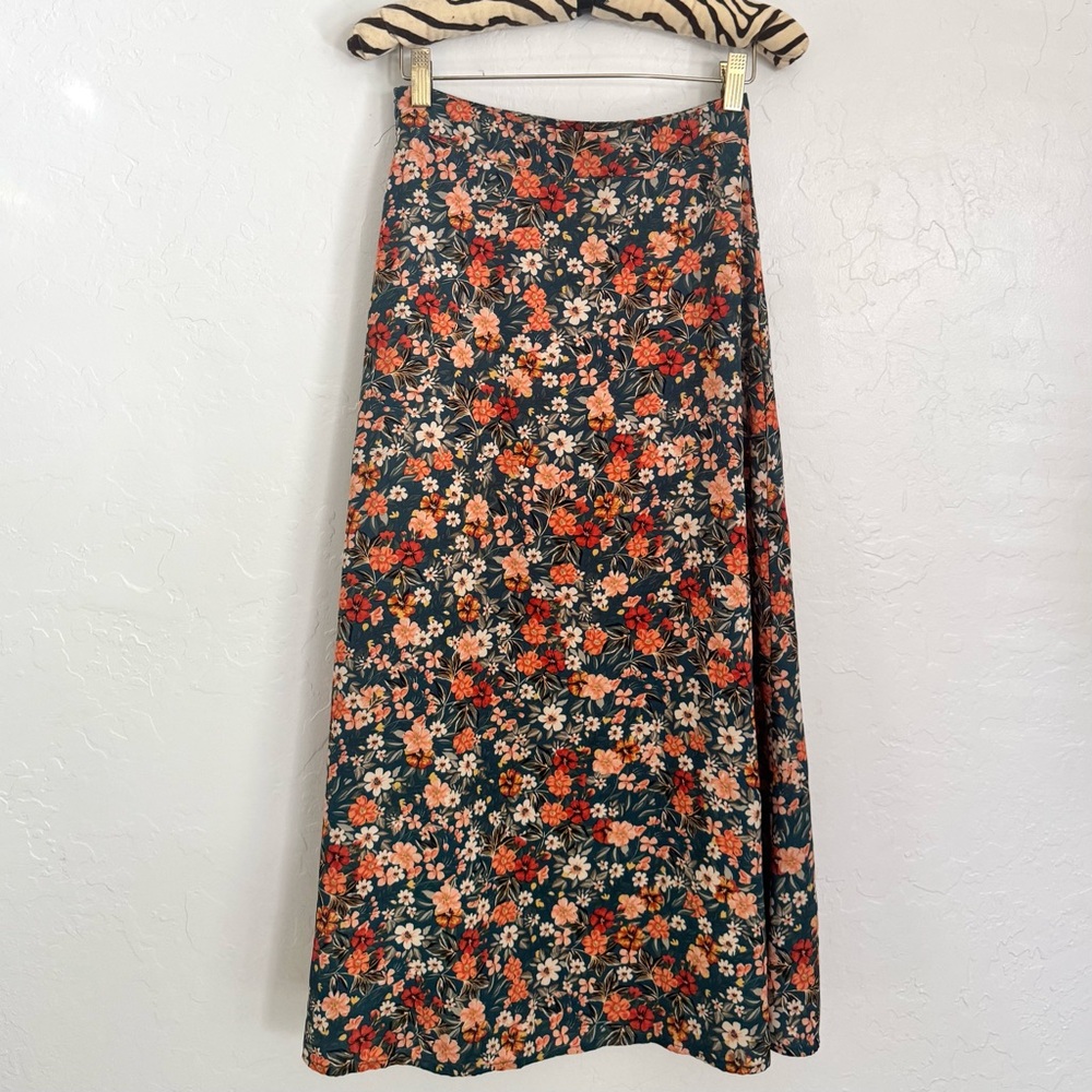 SHEIN Floral Maxi Skirt Teal Green Orange Flowers XS